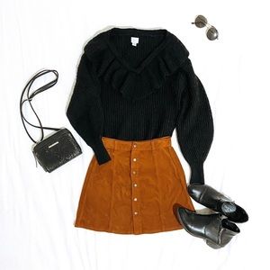 A New Day Black Pullover Sweater Ruffle V-Neck Small